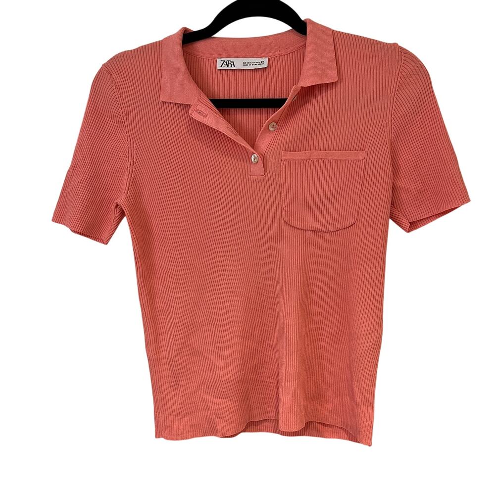 Zara Coral Ribbed Blouse